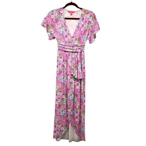 Lilly Pulitzer Anchorage Floral Faux Wrap Flutter Sleeve Midi Dress Women’s XS - Picture 10 of 13
